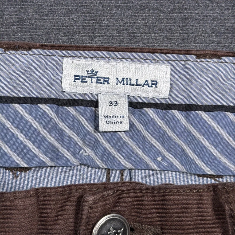 Peter Millar Corduroy Pants Mens 33x28 Brown Cotton Modal Stretch Flat Front